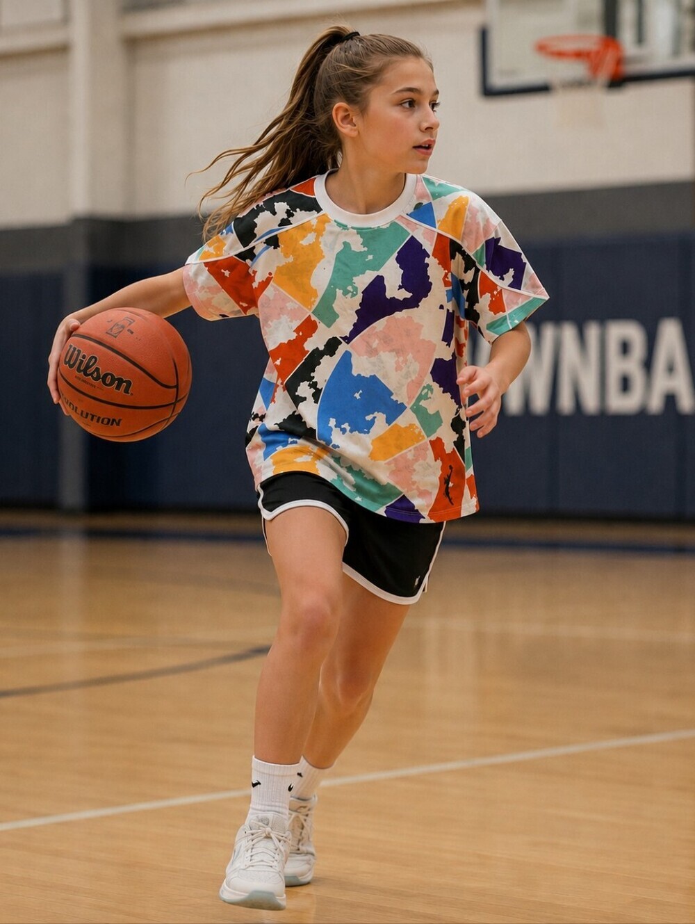 DSG Girls' NBA WNBA Abstract Print Basketball T-Shirt Size M (10-12) New Youth